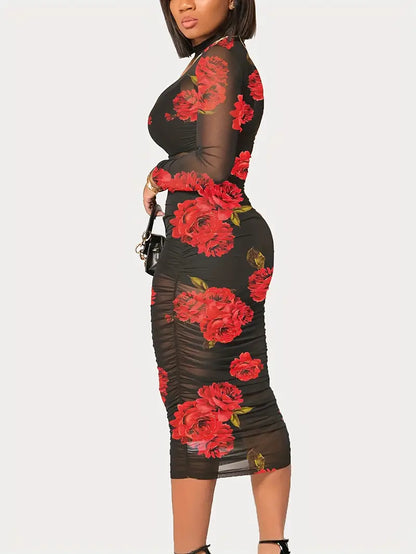 Variant image for Dam Strandklänning Blommönstrad Nätverksmaterial Elegant Sommarstil-13