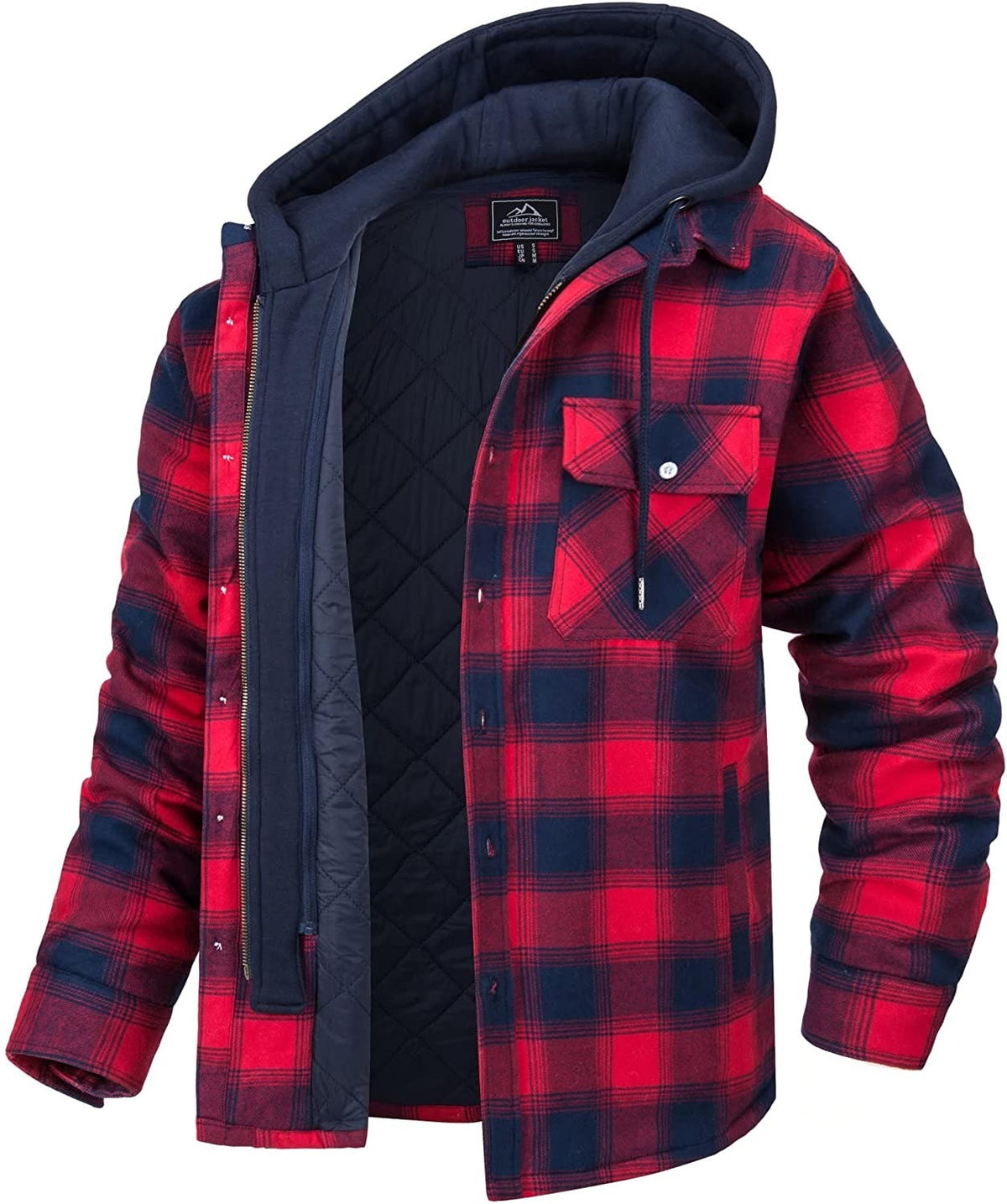 Herrenjacke, kariertes Design, mit Kapuze, aus Baumwollmischung, für Herbst- und Frühling-5