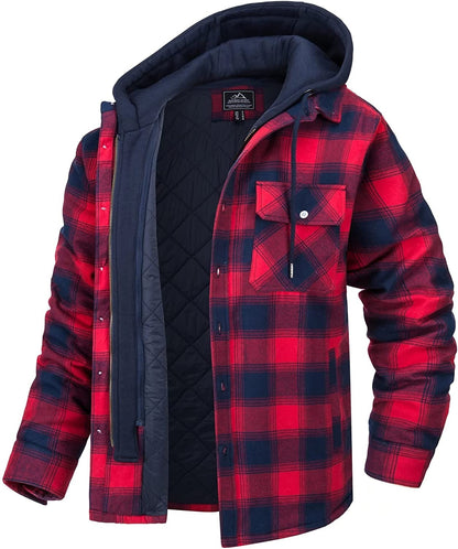 Herrenjacke, kariertes Design, mit Kapuze, aus Baumwollmischung, für Herbst- und Frühling-5