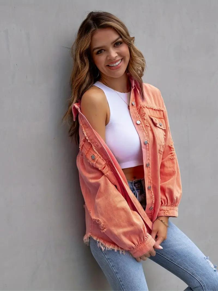 Variant image for Kvinnors Denimjacka Trasig Stil Högkvalitativ Denim-1