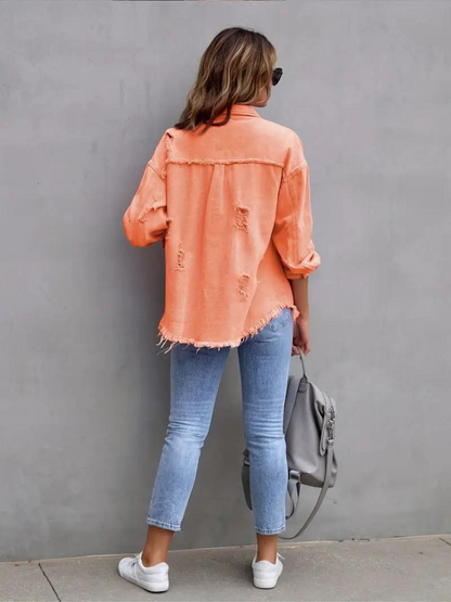 Kvinnors Denimjacka Trasig Stil Högkvalitativ Denim-4