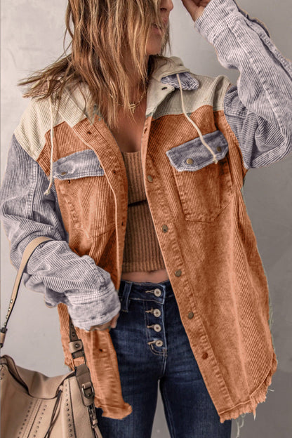 Retro Corduroy Damjacka med Huva – Avslappnad Passform och Praktiska Fickor för Damjackor 11