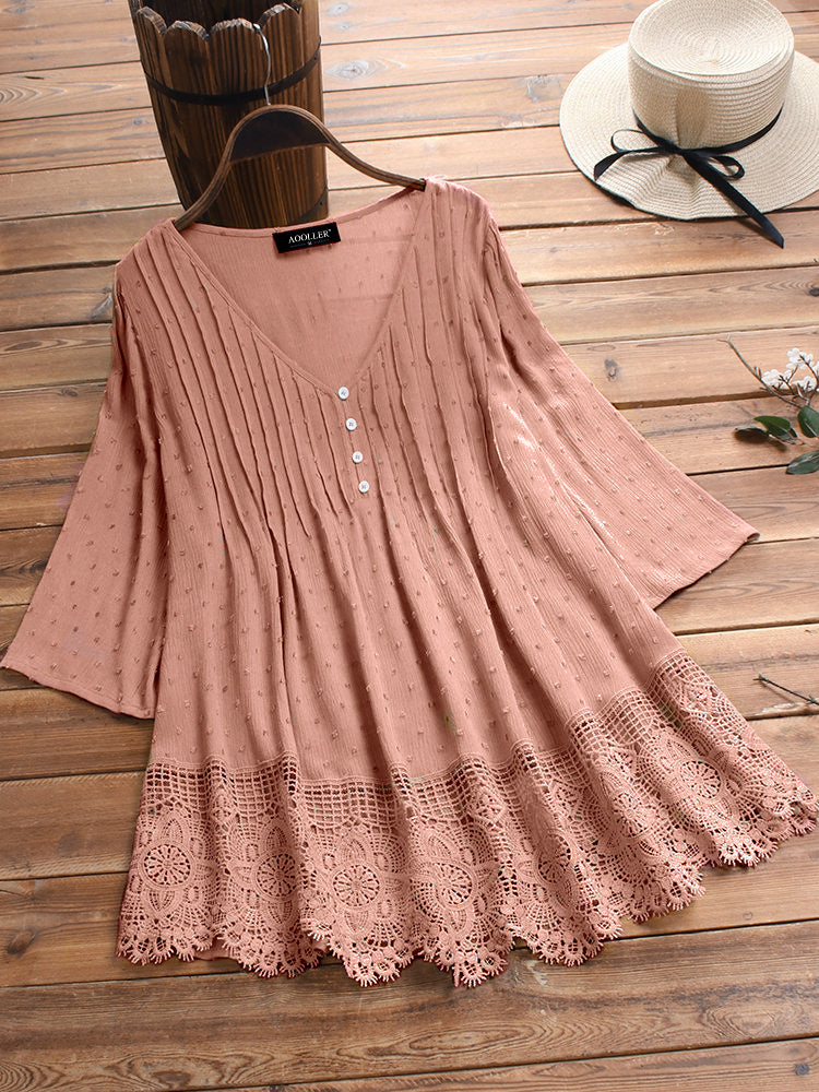 Variant image for Kvinnors Lång Skjorta V-Neck Polyester Eleganta Stil-17