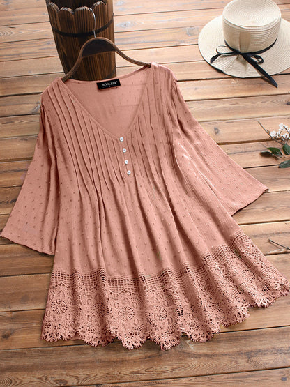 Variant image for Kvinnors Lång Skjorta V-Neck Polyester Eleganta Stil-17