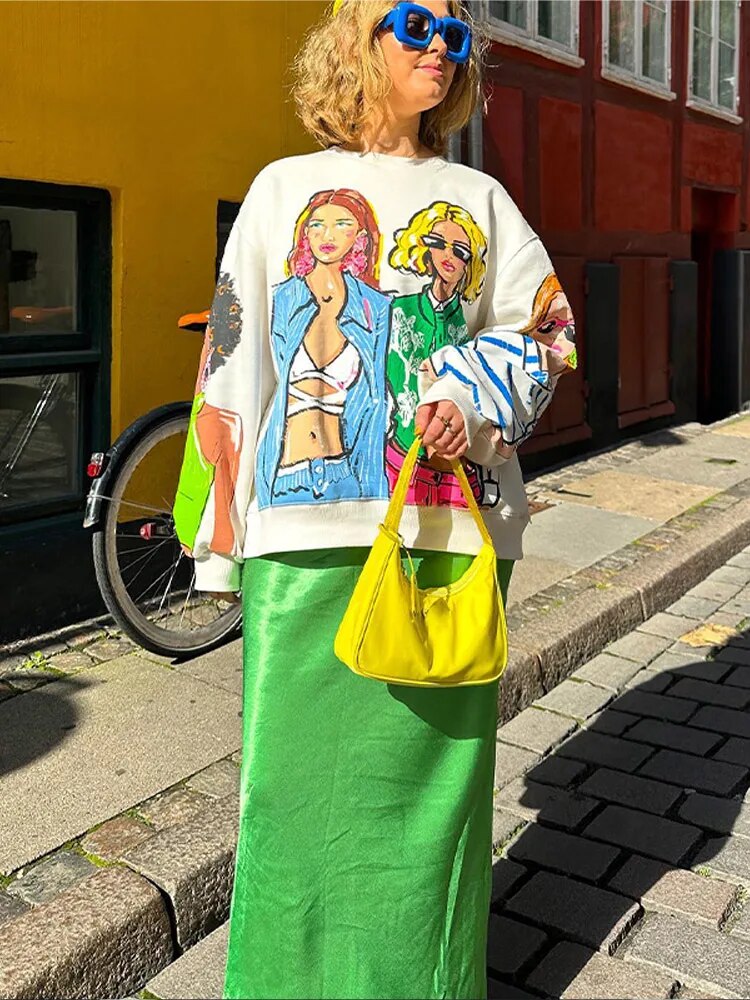 Dam Pullover Tidlös Design Bomull Polyester-4