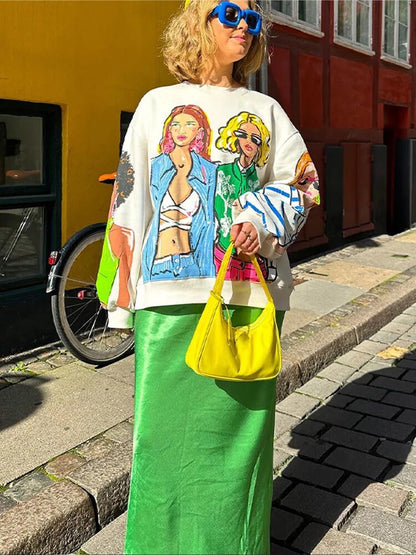 Dam Pullover Tidlös Design Bomull Polyester-4