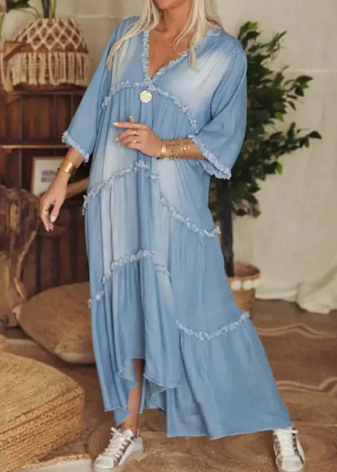 Variant image for Maxiklänning Dam Lång Denim Stilren Elegant-6