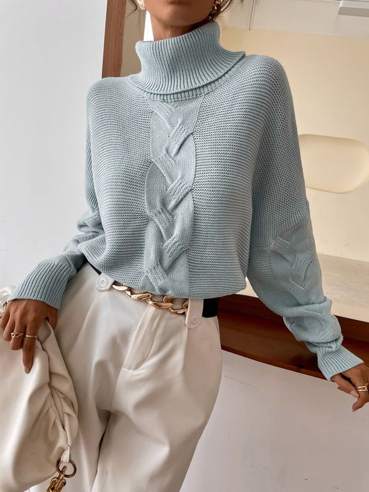 Dam Stickad Tröja Ljusblå Mjuk Akryl-1