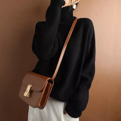 Stickad Dam Tröja Löst Fit Kashmir-Woll-Mix-4