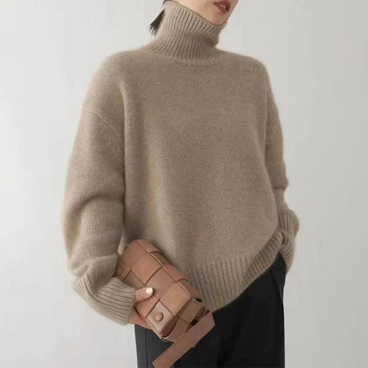 Dam Turtleneck Tröja Mjuk Polyester Elegant Snitt-1