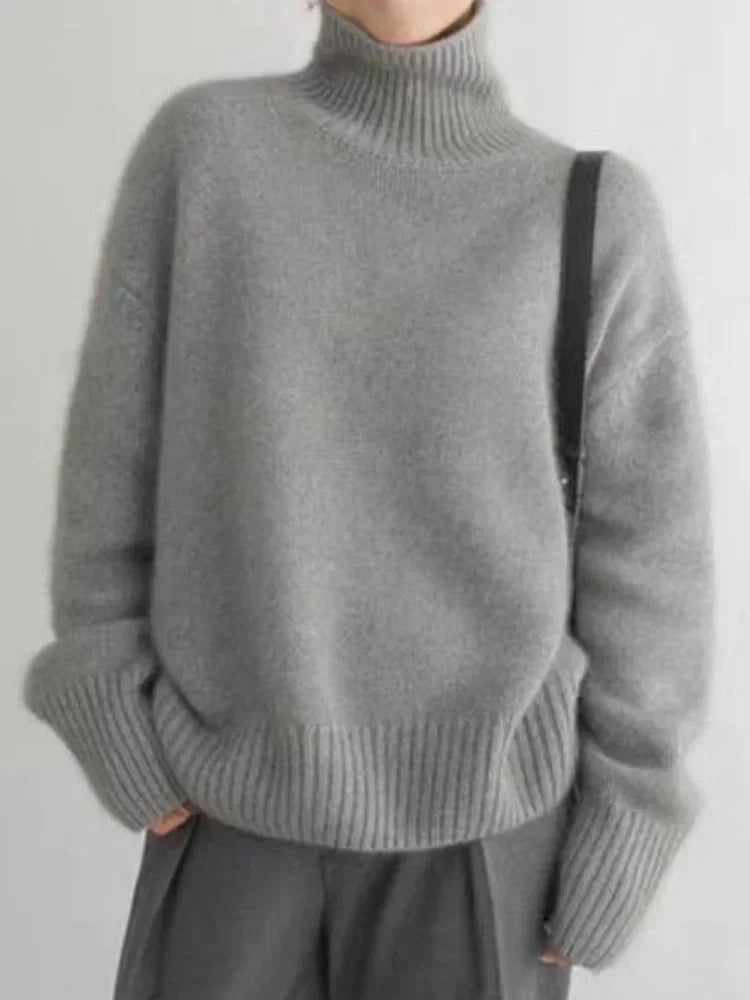 Dam Turtleneck Tröja Mjuk Polyester Elegant Snitt-5