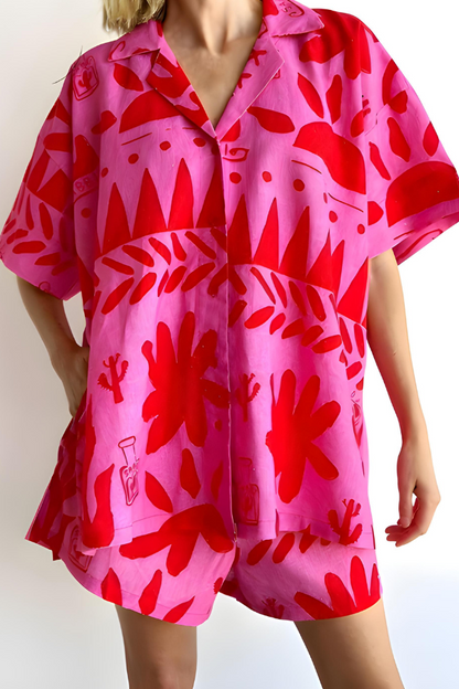 Variant image for Dam Tropical Set Avslappnad Skjorta och Shorts 100% Bomull-1