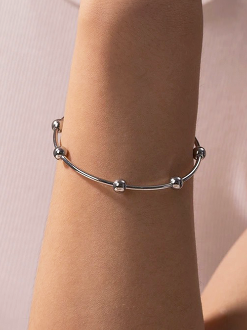 Dam Armband Silver Kraal Detaljer Justerbart Smycke-1