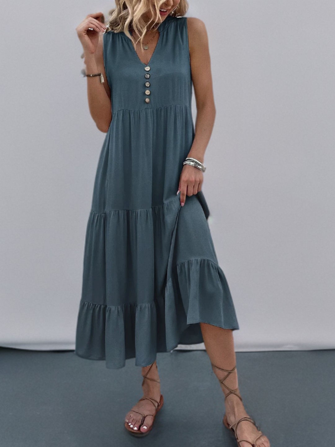 Dam Smockklänning Skiktad Nederkant Polyester-3