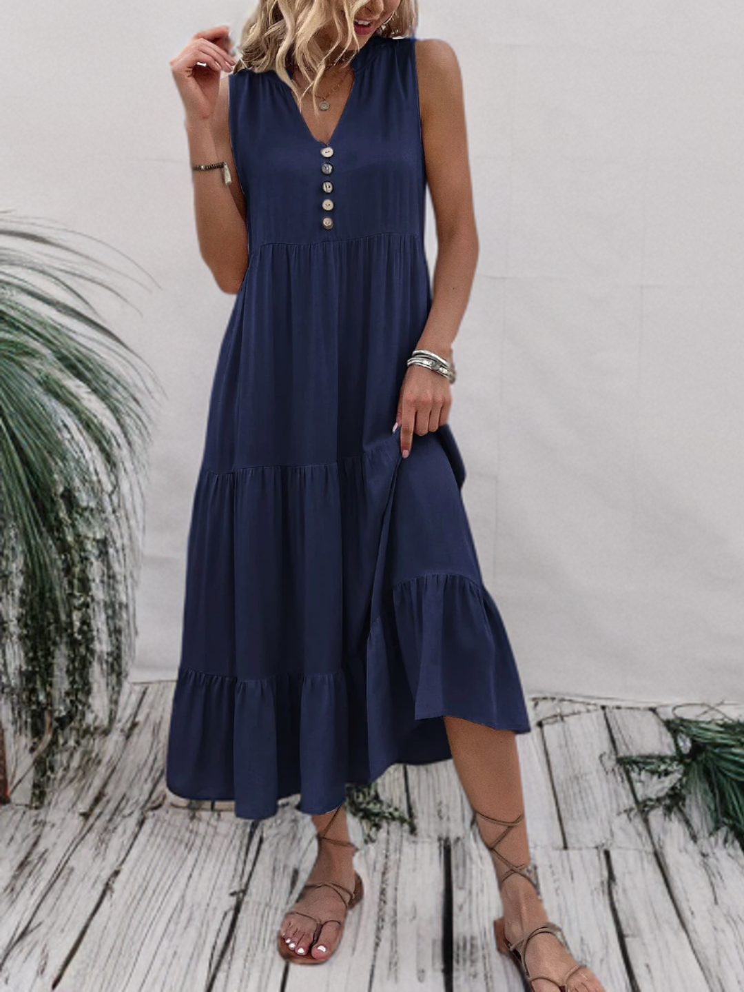 Dam Smockklänning Skiktad Nederkant Polyester-5