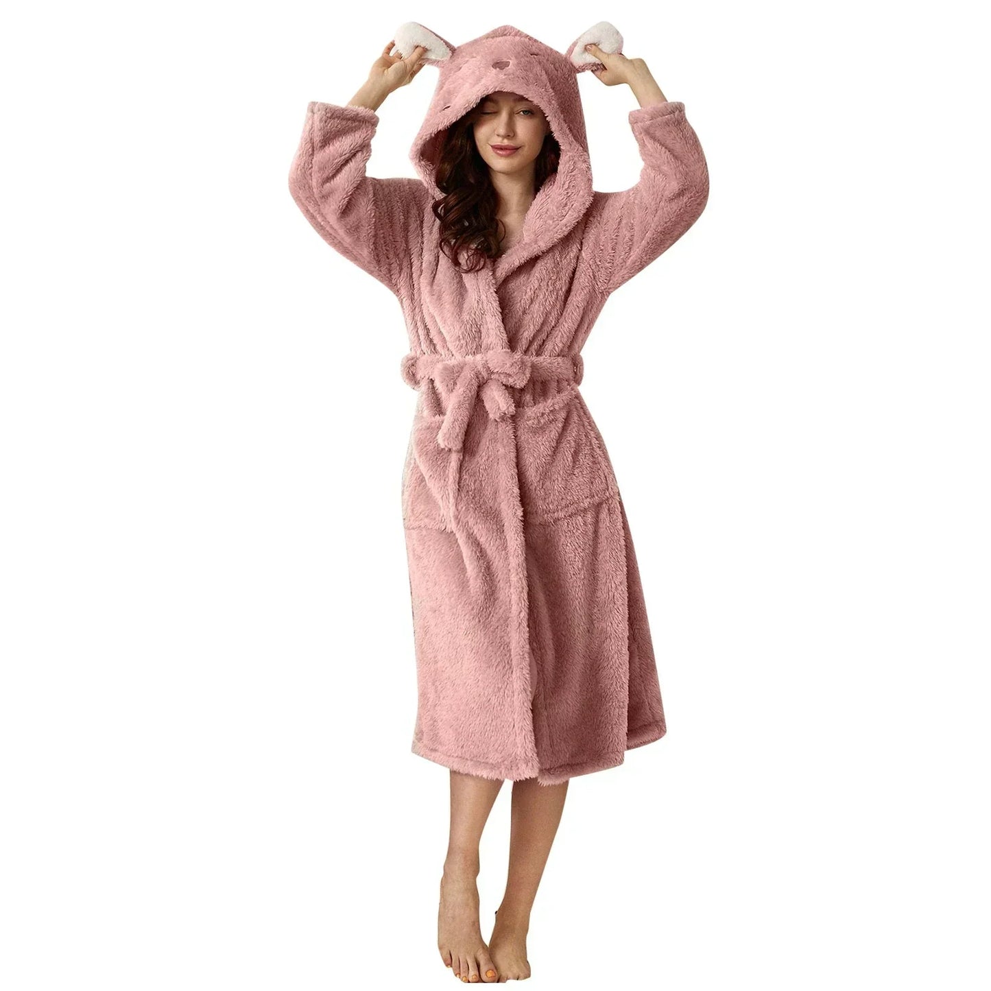 Variant image for Kvinnors Morgonrock Fleece med Huva Mjuk och Bekväm-11