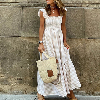 Variant image for Dam Strandklänning Avslappnad Rutigt Mönster Hållbart Material-13