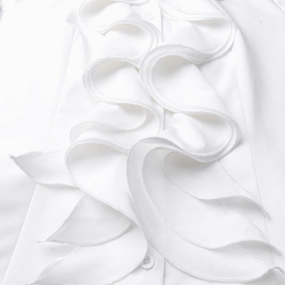 Vit Dam Blus Ruffled Polyester med Stand-Up Krage-4