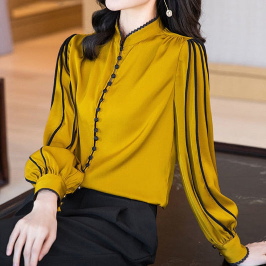 Dam Blus Monokrom Enkel Design Polyester-1