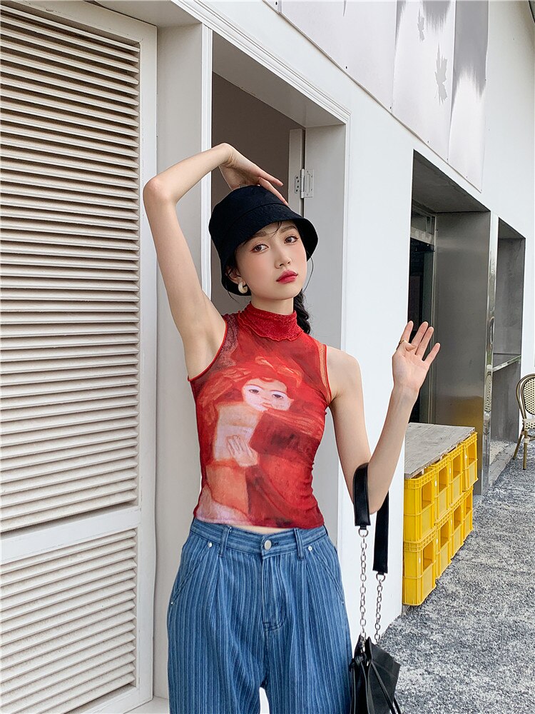 Dam Tank Top Ärmlös Rullkrage Polyester-5