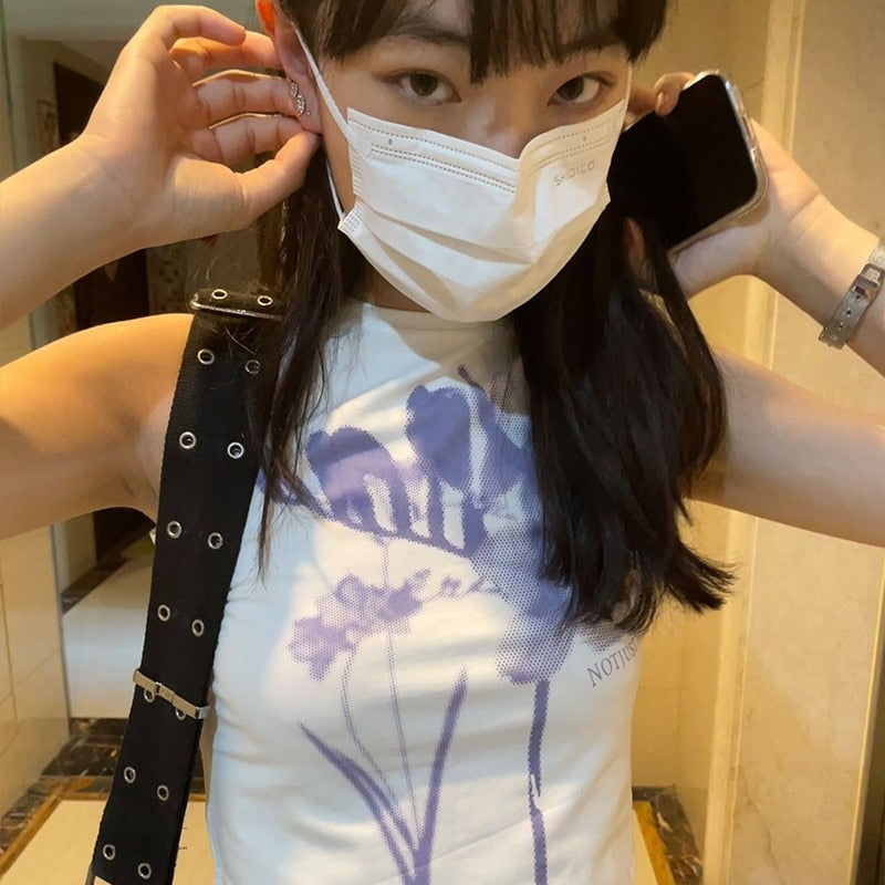 Dam Tank Top Ärmlös Bomull Med Tryck-4