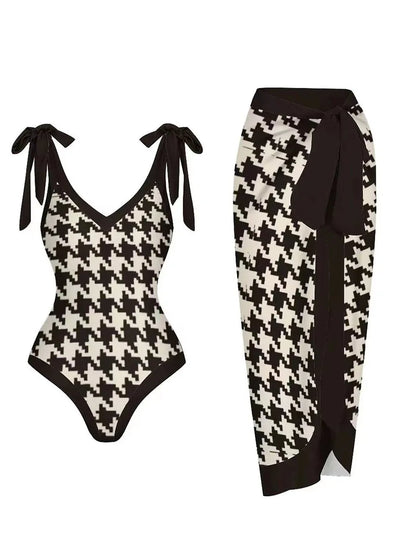 Dam Bikini Set V-Hals Ärmlös Spandex Polyester med Tryckmönster 9