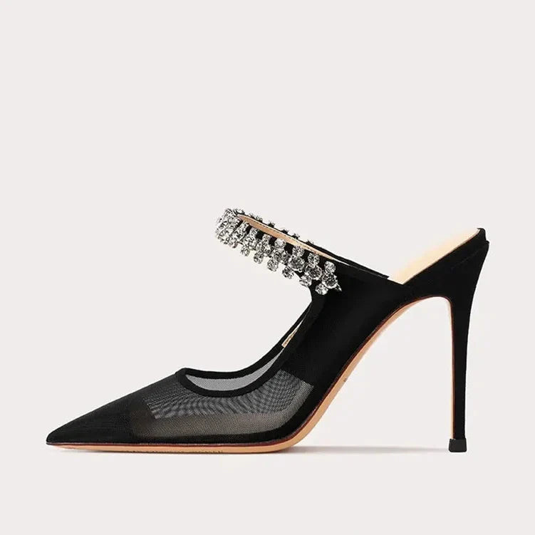 Dam Mules Skor Mesh Slip-On Hög Klack 5cm-8cm-2