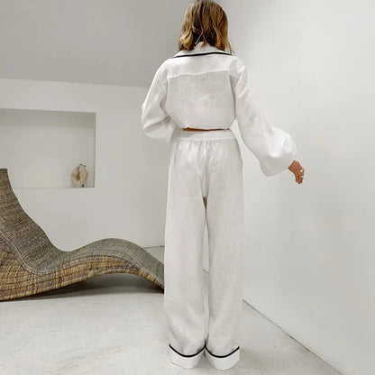 Herrpyjamas Tvådelad Löst Sittande Mjuk Tyg med Kontraströr-4