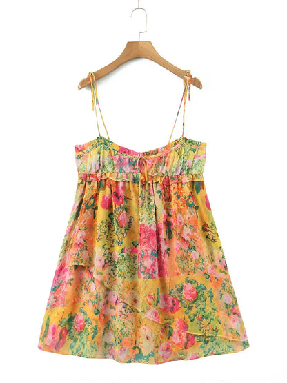 Dam Miniklänning Boho Blommönster Lätt Polyester-3