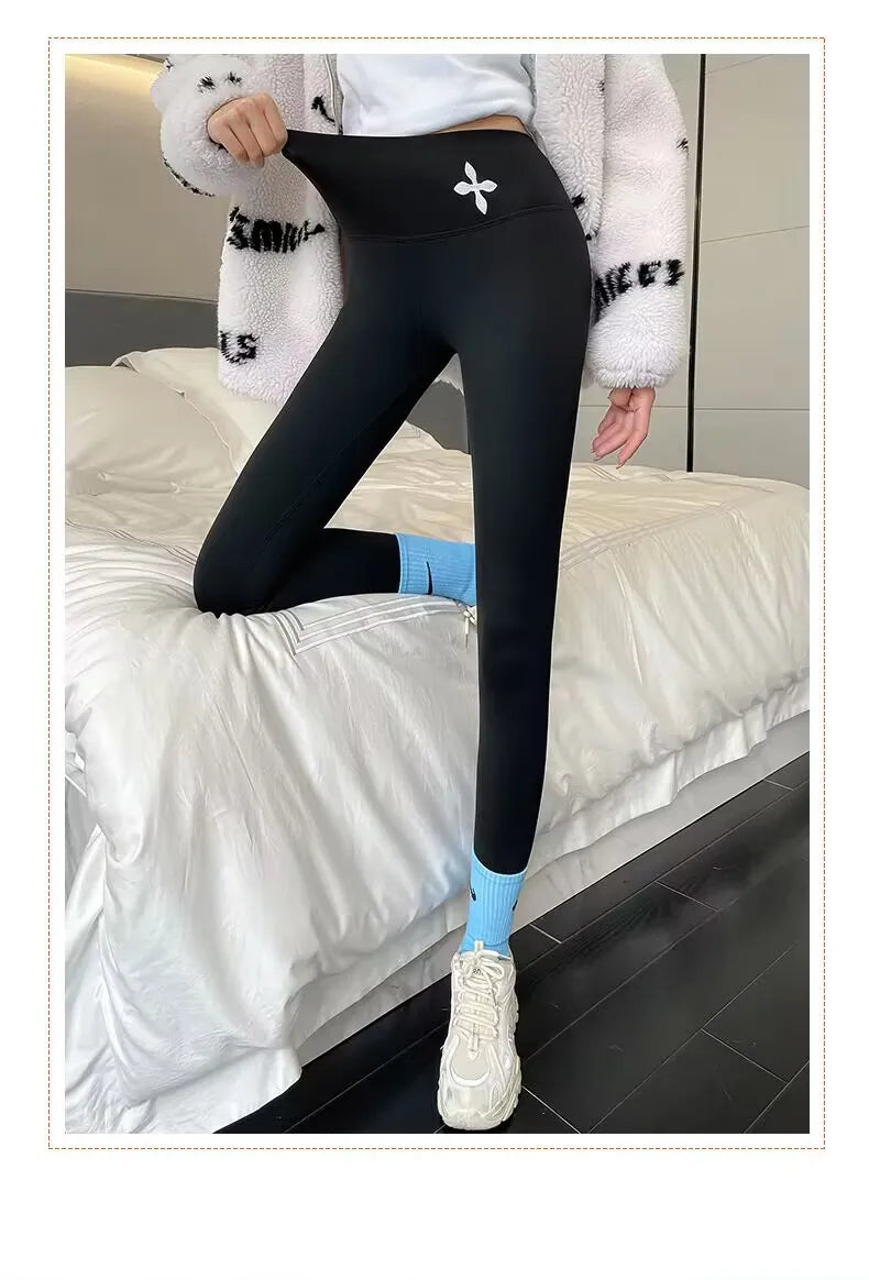 Dam Leggings Hög Midja Monokrom Polyester Spandex Fleece-4