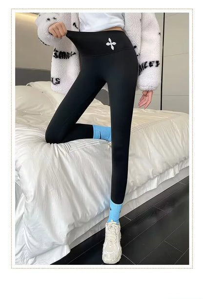 Dam Leggings Hög Midja Monokrom Polyester Spandex Fleece-4