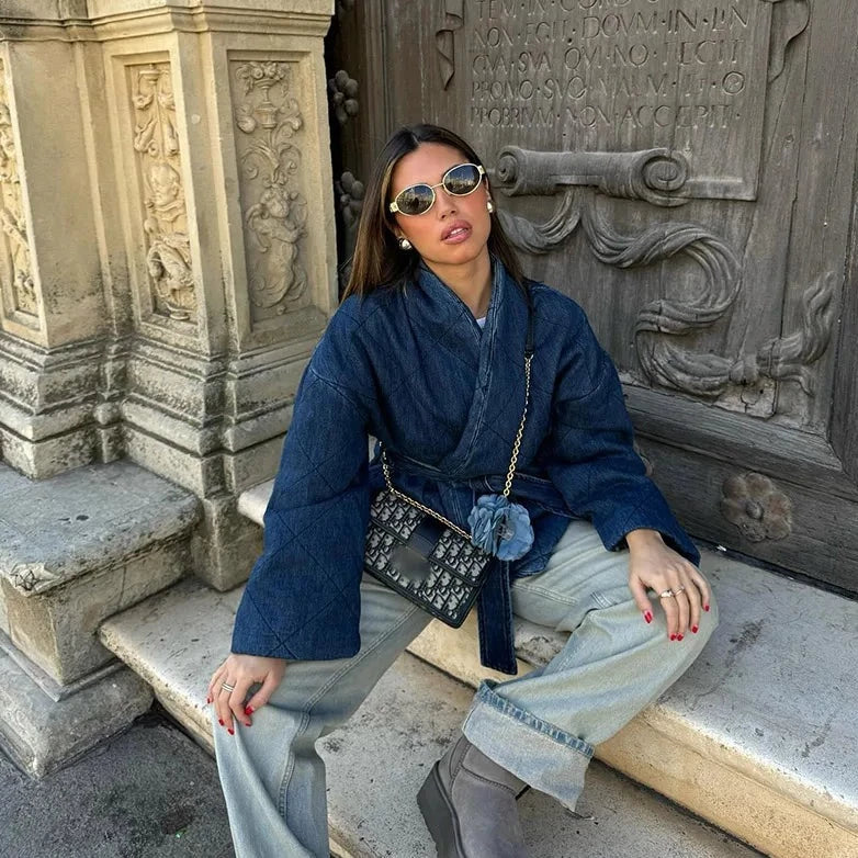 Dam Denimjacka Modern Design Högkvalitativt Denimtyg-1