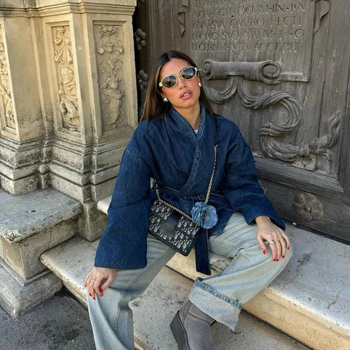 Dam Denimjacka Modern Design Högkvalitativt Denimtyg-1