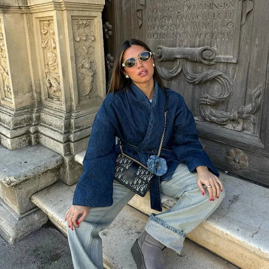 Dam Denimjacka Modern Design Högkvalitativt Denimtyg-1