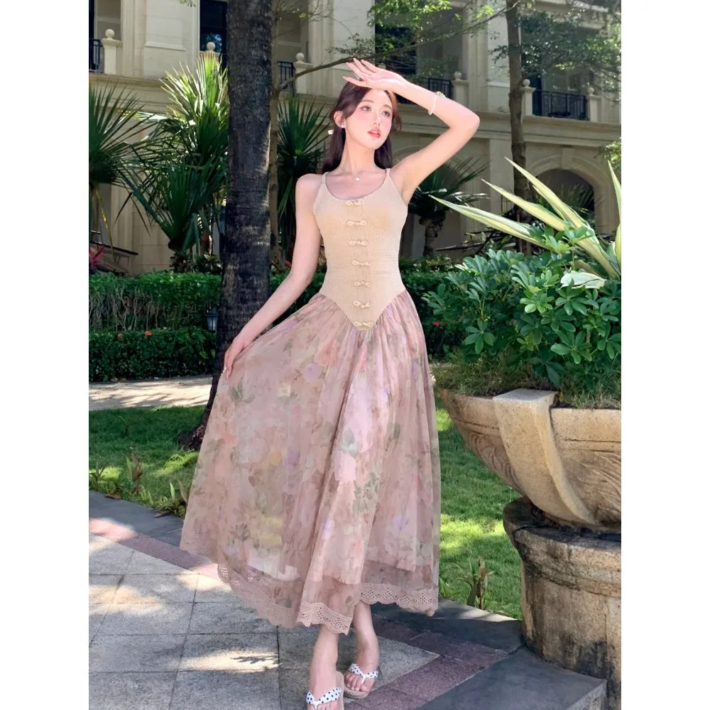 Maxi Klänning Dam Ärmlös Elegant Bomull Polyester-6