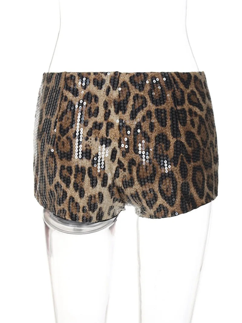 Dam Mini Shorts Leopardmönster Paljetter Bomull-6
