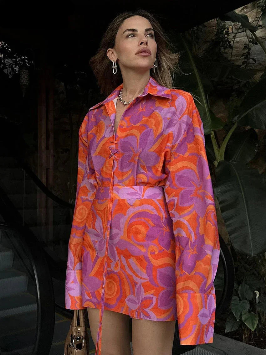 Dam Klänning A-Line Mönstrad Polyester Långärmad-1