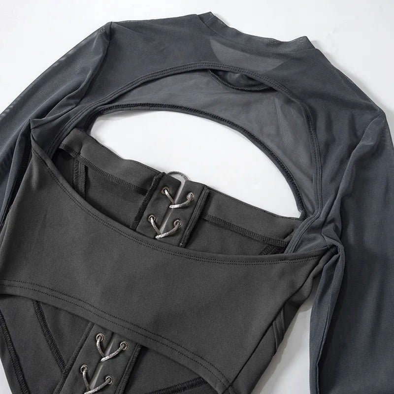 Dam Crop Top Långärmad Bandage Polyester Spandex 6