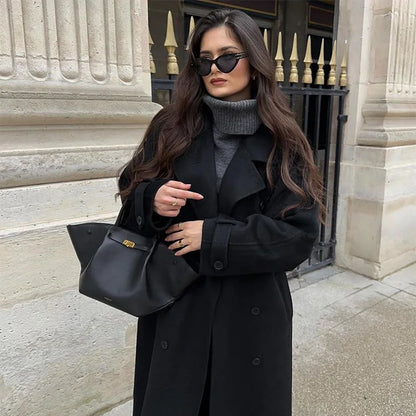 Kvinnors Mantel Dubbla Rader med Knappar och Bälte Högkvalitativt Tyg-2