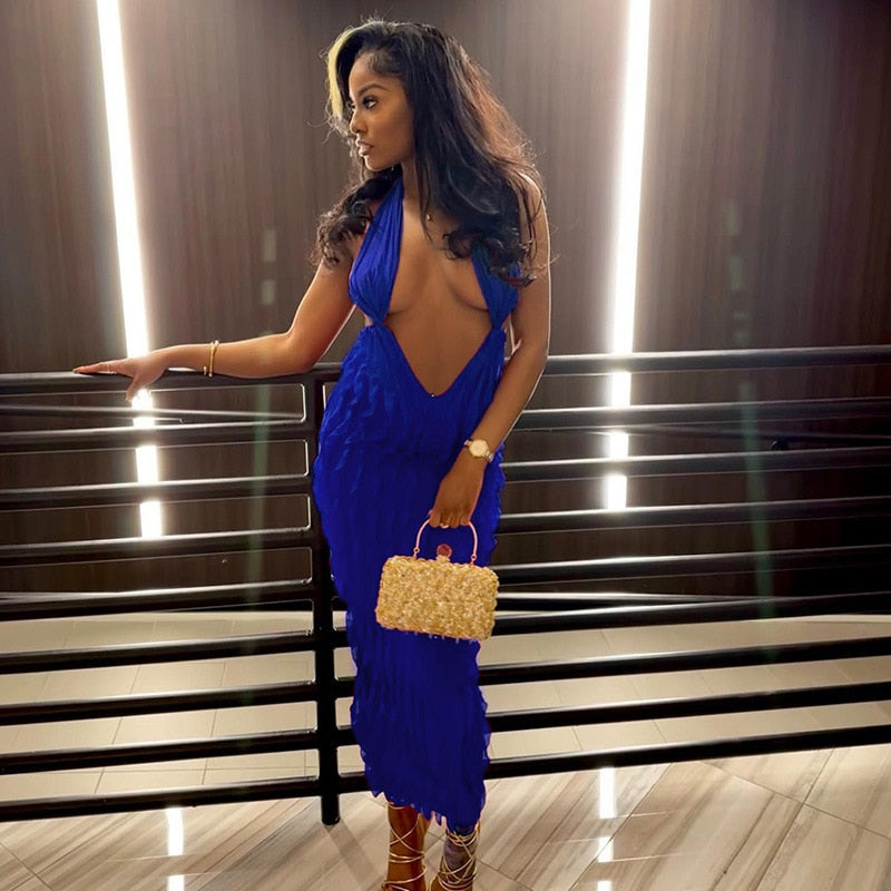 Variant image for Maxiklänning Dam V-ringning i Bomullsblandning med Spaghetti Axelband-2