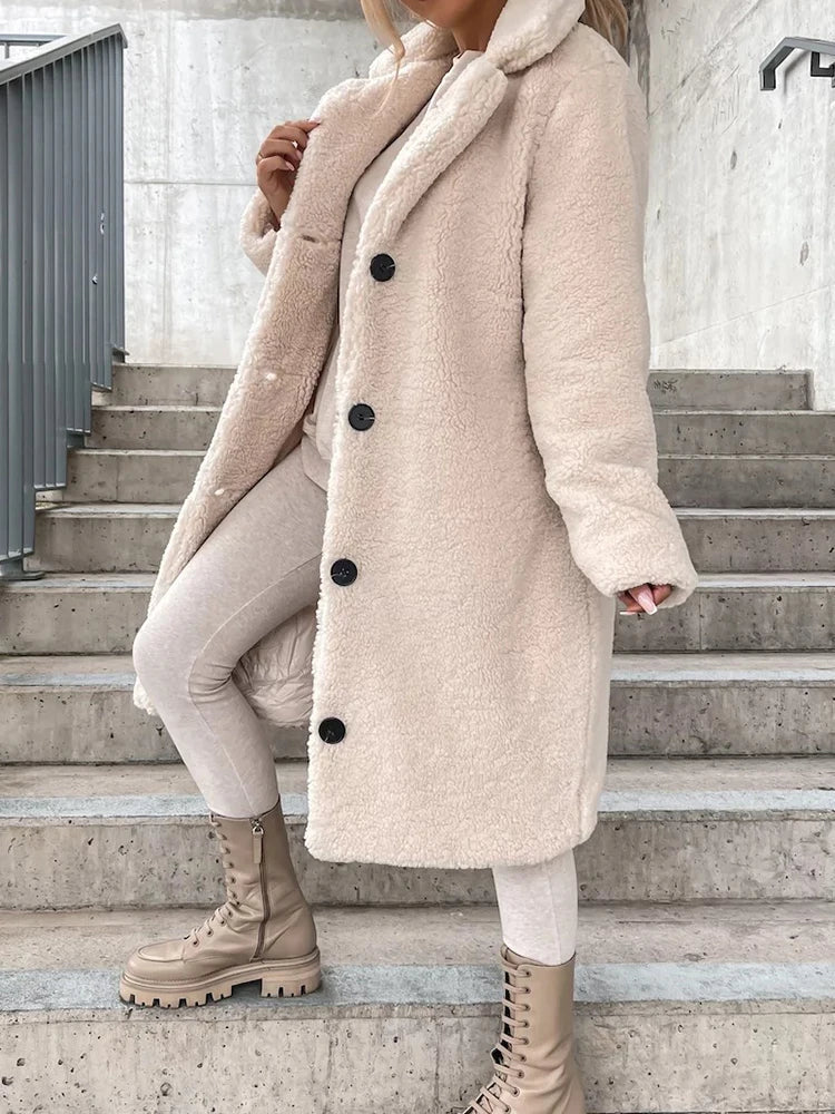 Lång Vinterjacka Dam i Fleece med Elegant Design – Varm och Bekväm för Kalla Vinterdagar 4