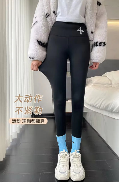 Dam Leggings Hög Midja Monokrom Polyester Spandex Fleece-3