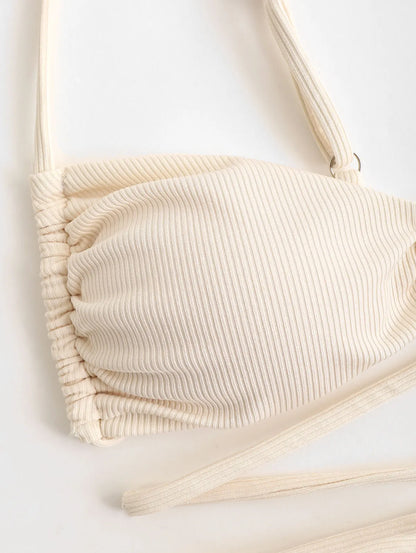 Dam Topp Tvåfärgad Ribbad 100% Bomull-3