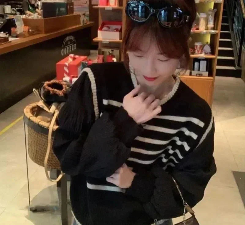 Kvinnors Tröja Randig Puffade Ärmar Pleasant Stick Mix-3