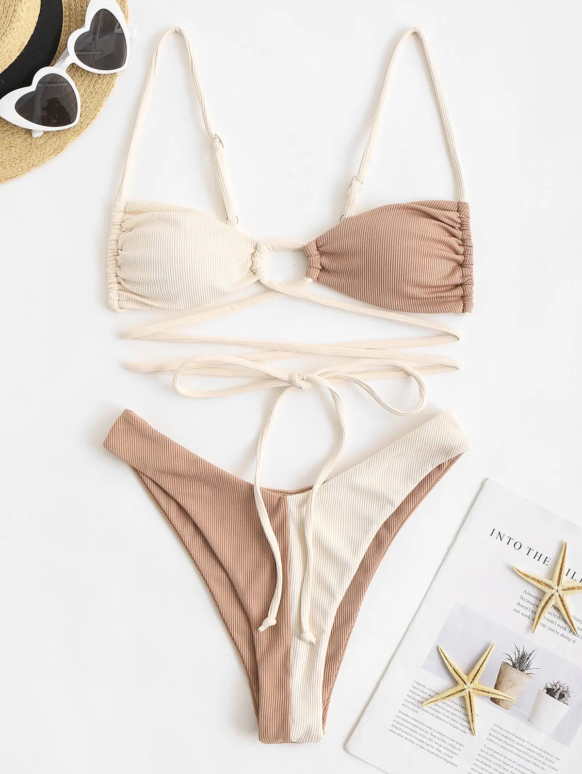 Variant image for Dam Topp Tvåfärgad Ribbad 100% Bomull-1