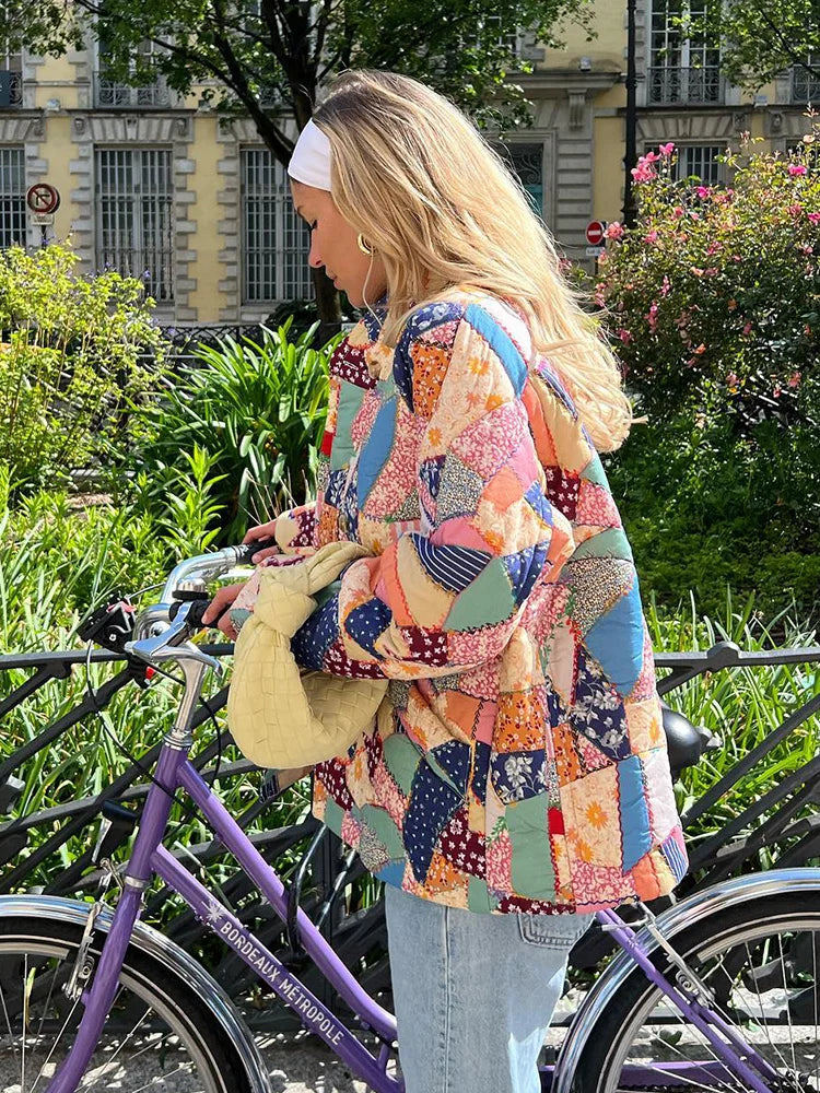 Damjacka Blommönster Vinter Polyester Elegant Smickrande Passform-5