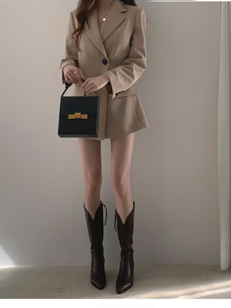 Kvinnors Blazer Klassisk Långärmad Bomull-5