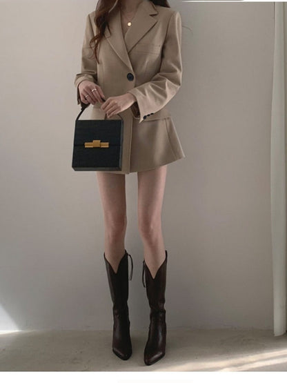 Kvinnors Blazer Klassisk Långärmad Bomull-5