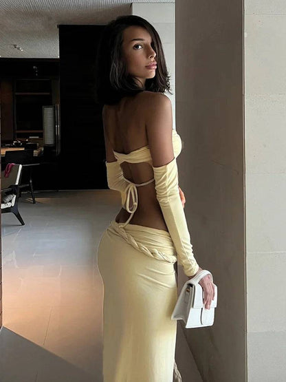 Dam Klänning Bandage Polyester Spandex Lång Modell-3