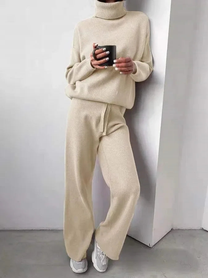 Matchande Set Dam Turtleneck Långärmad Stickad Siden Bomull 4